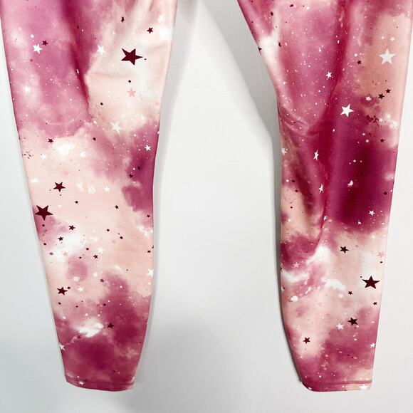 New Wildfox Sweat Small Pink Stars & Clouds Printed Leggings High Waist Workout - Picture 6 of 10